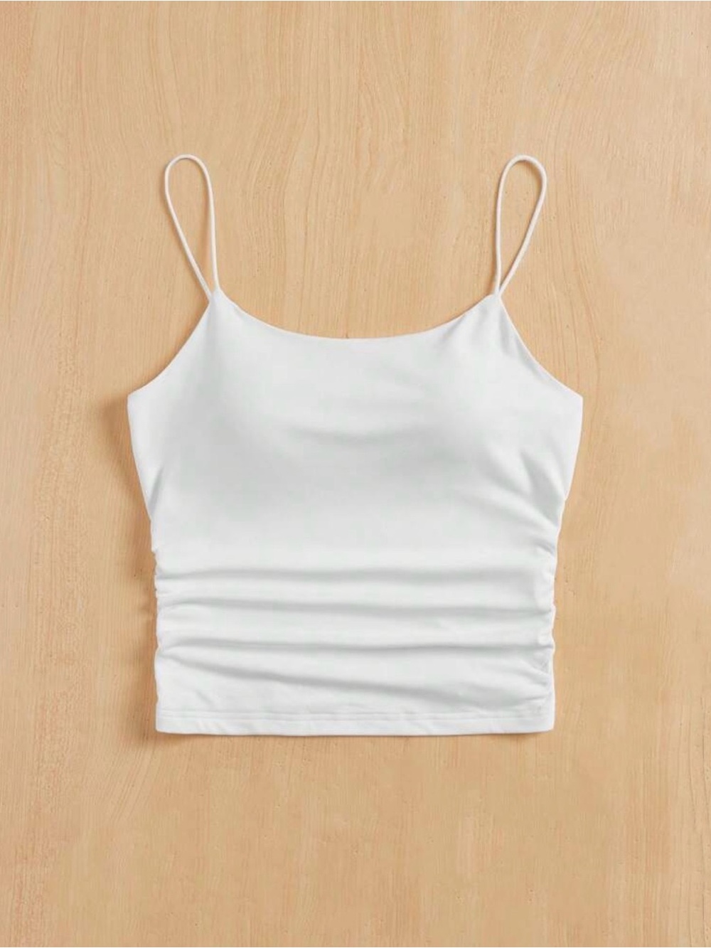 White Ruched Spaghetti Strap Crop Camisole